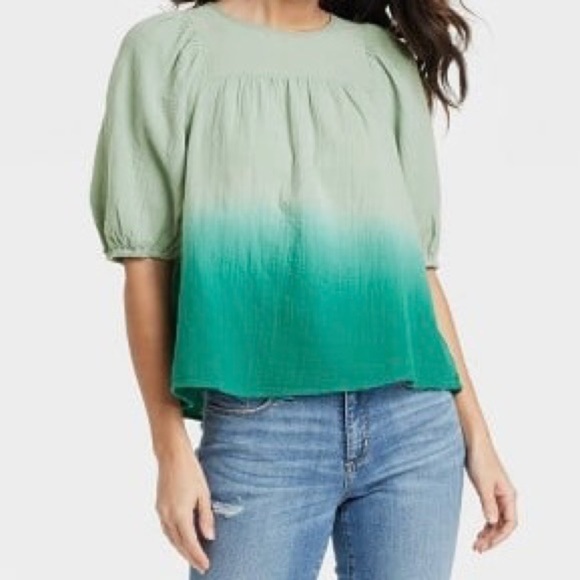 Universal Thread Green Ombre Tie Dye Drip Puff Sleeve Shirt Extra Extra Large - Picture 1 of 15